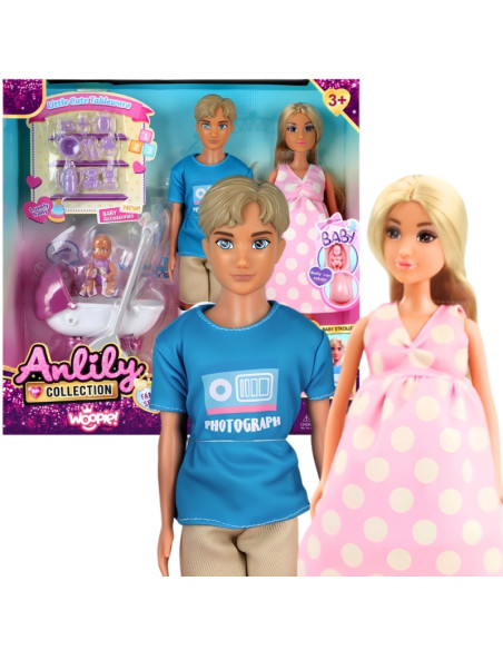 WOOPIE ROYAL Zestaw Lalek Rodzina Lily w Ciąży Tata Niemowlak Wózek Akcesoria