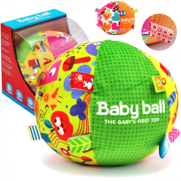 WOOPIE BABY Minkštas sensorinis kamuolys Mrs. Tag su žymėmis mažyliui + garsas WOOPIE BABY Minkštas sensorinis kamuolys Mrs. Tag su žymėmis mažyliui + garsas