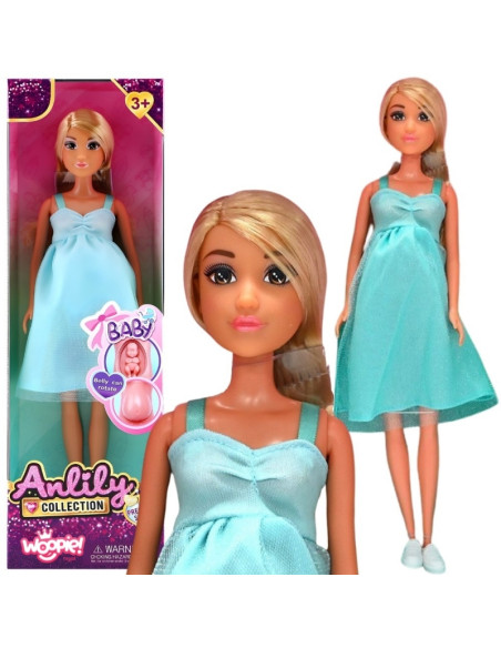 WOOPIE ROYAL Anlily lėlė su nėščiosios pilvuku ir mėlyna suknele