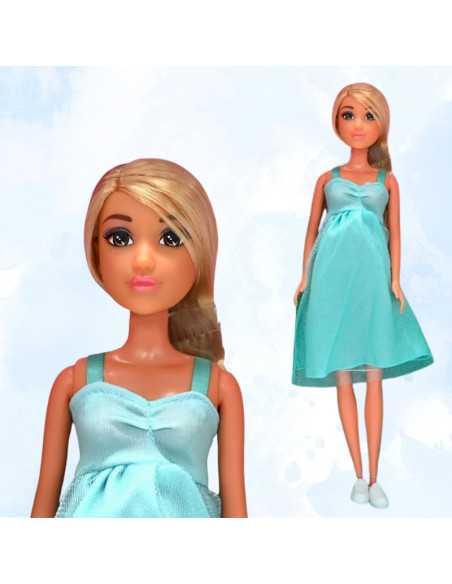 Кукла Вупи Роял Лили с беременным животом в нежно-голубом платье