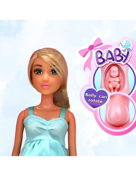 WOOPIE ROYAL Anlily lėlė su nėščiosios pilvuku ir mėlyna suknele