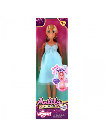 Кукла Вупи Роял Лили с беременным животом в нежно-голубом платье