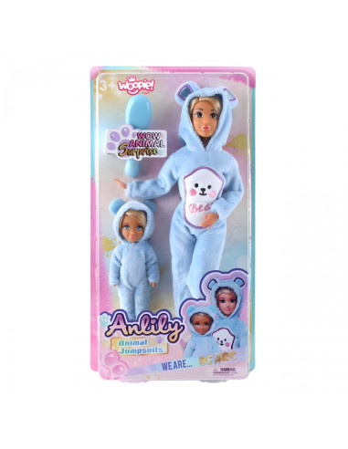 WOOPIE ROYAL Anlily Animal Jumpsuits lėlės su mėlynai meškiukų kombinezonais