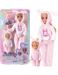 WOOPIE ROYAL Anlily Animal Jumpsuits 2 lėlės su rožiniais kombinezonais "Mes triušiukai"