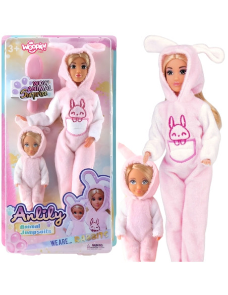 WOOPIE ROYAL Anlily Animal Jumpsuits 2 lėlės su rožiniais kombinezonais "Mes triušiukai"