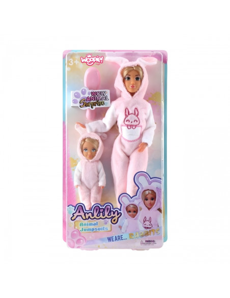 WOOPIE ROYAL Anlily Animal Jumpsuits 2 lėlės su rožiniais kombinezonais "Mes triušiukai"