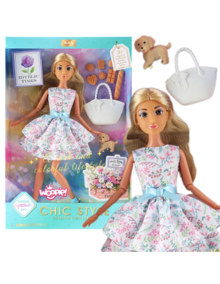 WOOPIE ROYAL Lalka Lily 30 cm Wiosenna Suknia Akcesoria Piesek Piknik