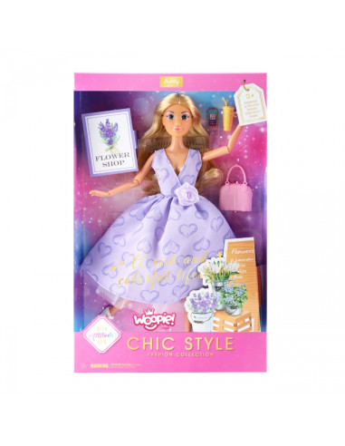 WOOPIE ROYAL Lily lėlė Ilgi šviesūs plaukai,Levandų spalvos suknelė, aksesuarai