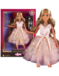 WOOPIE ROYAL Lalka Lily 30 cm Długie Blond Włosy Różowa Suknia Biżuteria