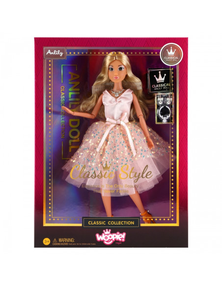 WOOPIE ROYAL Lalka Lily 30 cm Długie Blond Włosy Różowa Suknia Biżuteria
