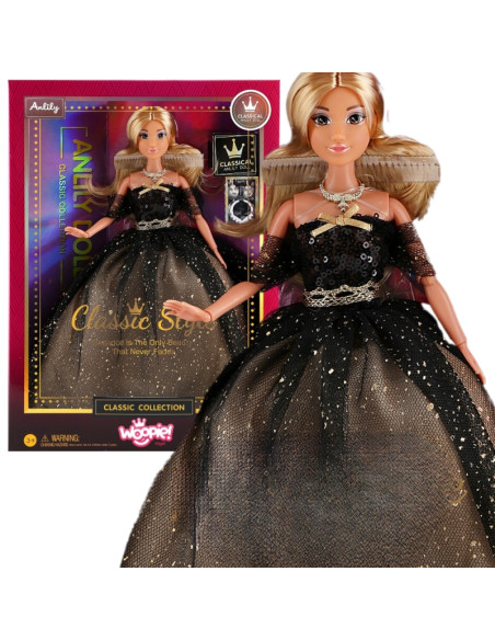 WOOPIE ROYAL Lalka Lily 30 cm Długie Blond Włosy Czarna Suknia Balowa