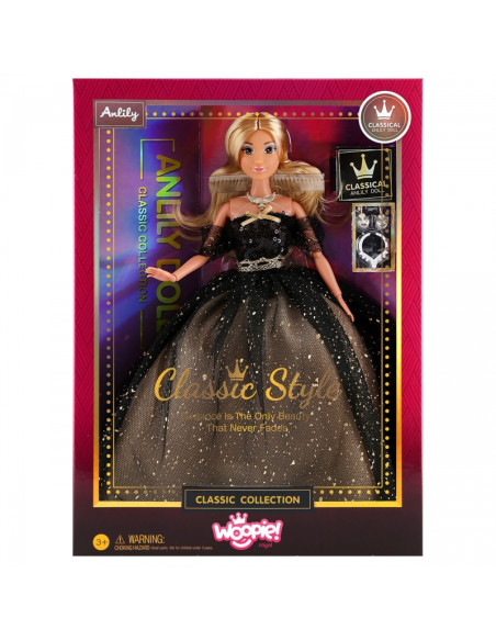 WOOPIE ROYAL Lalka Lily 30 cm Długie Blond Włosy Czarna Suknia Balowa