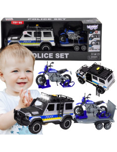 WOOPIE policijos visureigis su priekaba ir motociklu