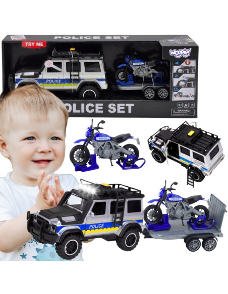 WOOPIE policijos visureigis su priekaba ir motociklu