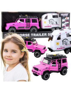 WOOPIE rožinės spalvos visureigis su priekaba ir arkliuku