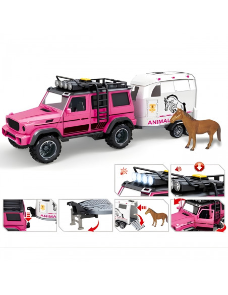 WOOPIE Zestaw Różowy Samochód Terenowy z Przyczepką i Figurką Konia
