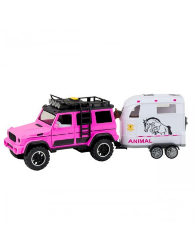 ВУПИ Розовый внедорожник с прицепом и набором фигурок лошадей