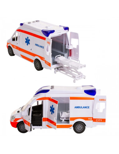 WOOPIE Pogotowie Karetka Ambulans Nosze w Zestawie + Sygnały Dźwiękowe I Świetlne