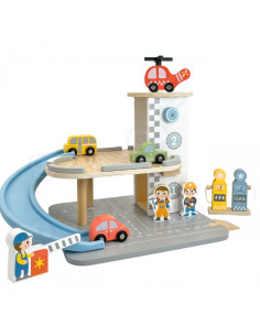 WOOPIE GREEN Drewniany Parking Piętrowy 2w1 Stacja Benzynowa z Autkami i Figurkami 12 el. FSC 2