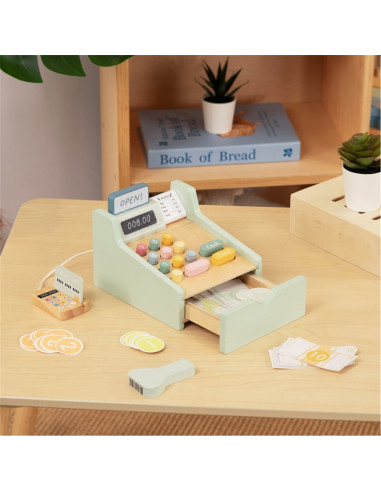 Деревянный образовательный кассовый аппарат WOOPIE GREEN с аксессуарами, 23 шт. FSC