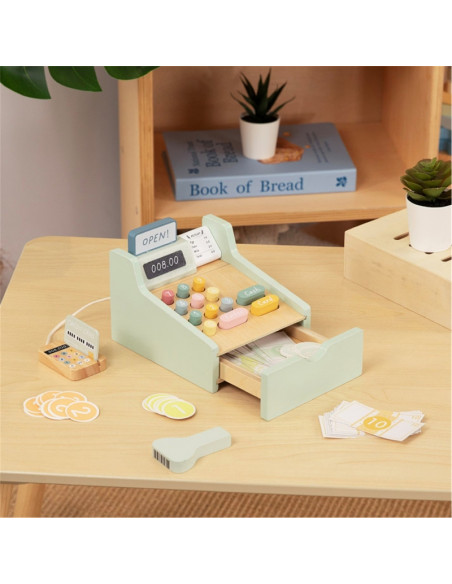 WOOPIE GREEN Drewniana Kasa Sklepowa Edukacyjna z Akcesoriami 23 el. FSC