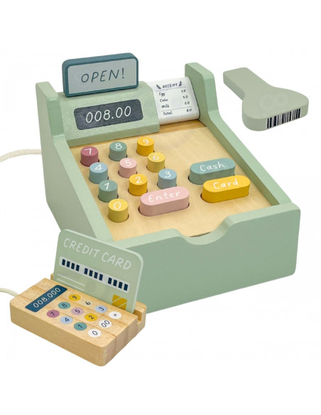 Деревянный образовательный кассовый аппарат WOOPIE GREEN с аксессуарами, 23 шт. FSC