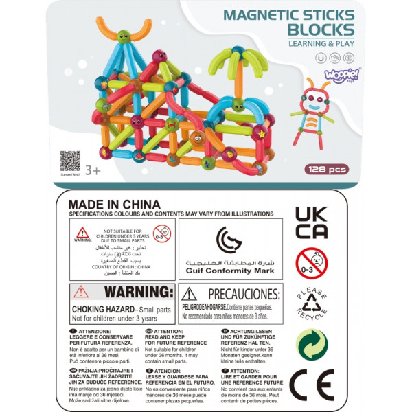 WOOPIE Magnetic Educational Construction Blocks 128 el.