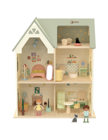 CLASSIC WORLD Large Wooden Dollhouse with Furniture
