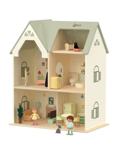 CLASSIC WORLD Large Wooden Dollhouse with Furniture