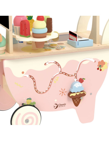 CLASSIC WORLD Деревянная тележка для мороженого 3 в 1 на 40 предметов.