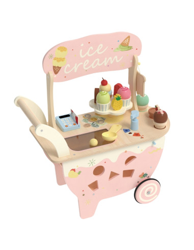 CLASSIC WORLD Деревянная тележка для мороженого 3 в 1 на 40 предметов.