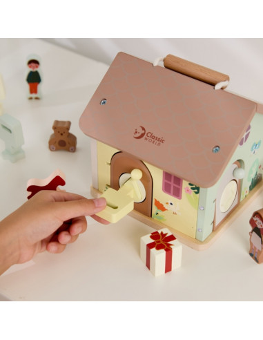 CLASSIC WORLD Wooden Sensory Educational House with Locks and Keys 11 pcs.