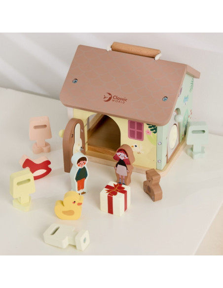 CLASSIC WORLD Drewniany Domek Sensoryczny Edukacyjny z Zamkami Kluczykami 11el.