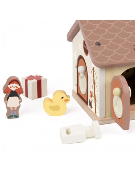 CLASSIC WORLD Drewniany Domek Sensoryczny Edukacyjny z Zamkami Kluczykami 11el.
