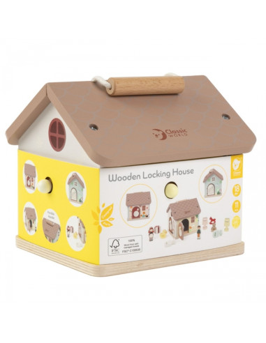 CLASSIC WORLD Wooden Sensory Educational House with Locks and Keys 11 pcs.