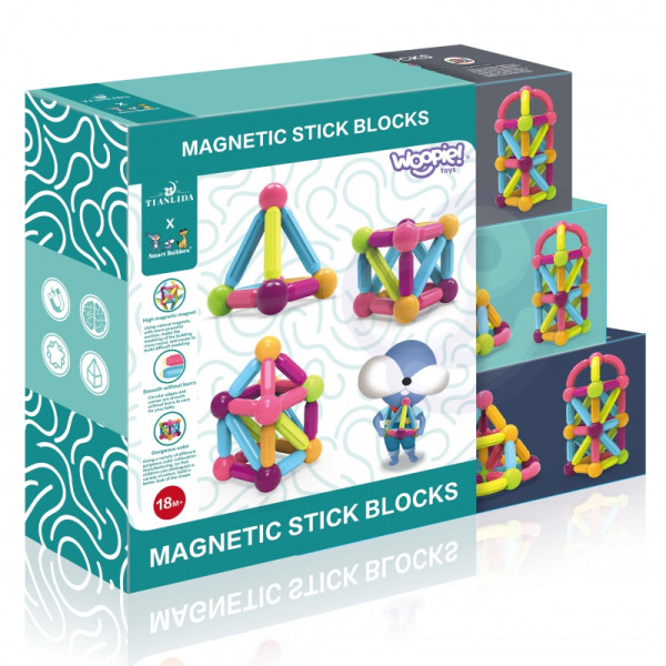 WOOPIE Magnetinės edukacinės konstrukcinės kaladėlės Didelės storos 28 el. WOOPIE Magnetinės edukacinės konstrukcinės kaladėlės Didelės storos 28 el.