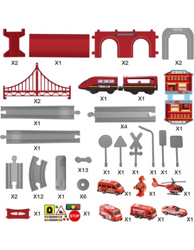 WOOPIE Pendolino Electric Train Set Fire Department 66pcs.