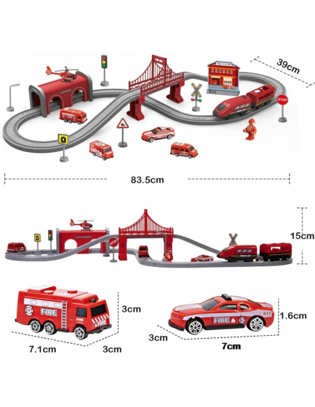 WOOPIE Zestaw Kolejka Elektryczna Lokomotywa Straż Pożarna 66el.