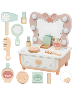 TOOKY TOY Drewniana Toaletka Motyl Akcesoria Lustro z Oświetleniem LED + Kosmetyki