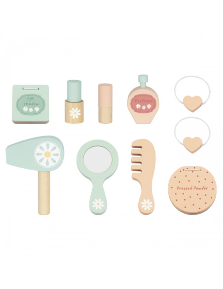 Игрушка TOOKY TOY, деревянный туалетный столик с бабочкой, зеркало со светодиодной подсветкой + косметика