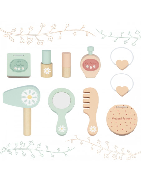 TOOKY TOY medinis kosmetinis staliukas su kėde, aksesuarais, veidrodis su LED apšvietimu + kosmetika