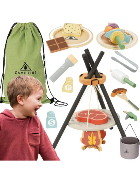 TOOKY TOY Drewniany Kempingowy Zestaw Do Gotowania Ognisko