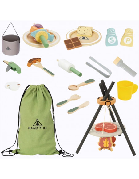 TOOKY TOY žaislinis stovyklavimo rinkinys su laužaviete ir priedais