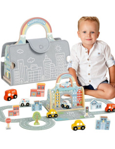 TOOKY TOY Zestaw Mini Miasto Przenośny Zestaw Torba Samochody