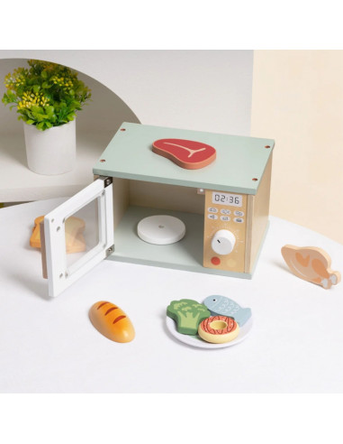 TOOKY TOY Wooden Microwave Oven Food Set