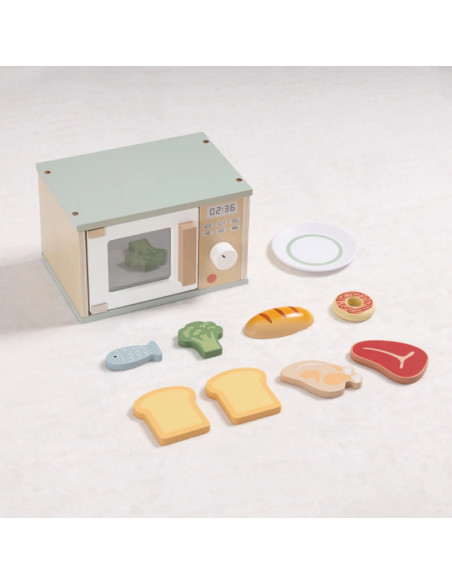 TOOKY TOY Drewniana Kuchenka Mikrofalowa Zestaw Produktów Spożywczych
