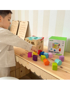 TOOKY TOY Деревянный сортер-кубик цветной с цветными узорами 13 шт. 2