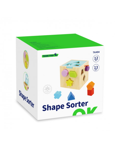 TOOKY TOY medinis rūšiavimo kubas su spalvotais raštais, 13 el.