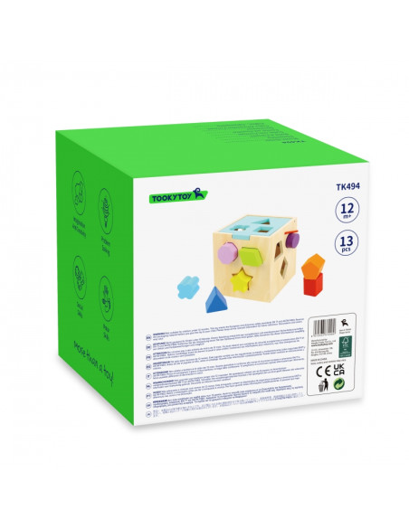 TOOKY TOY Drewniany Sorter Kolorowa Kostka z Kolorowymi Wzorami 13 el.