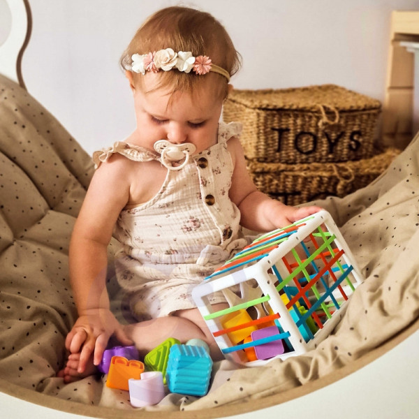 WOOPIE BABY Гибкий сенсорный кубик-сортер для малышей Цветные фигуры Алфавит 15 эл.